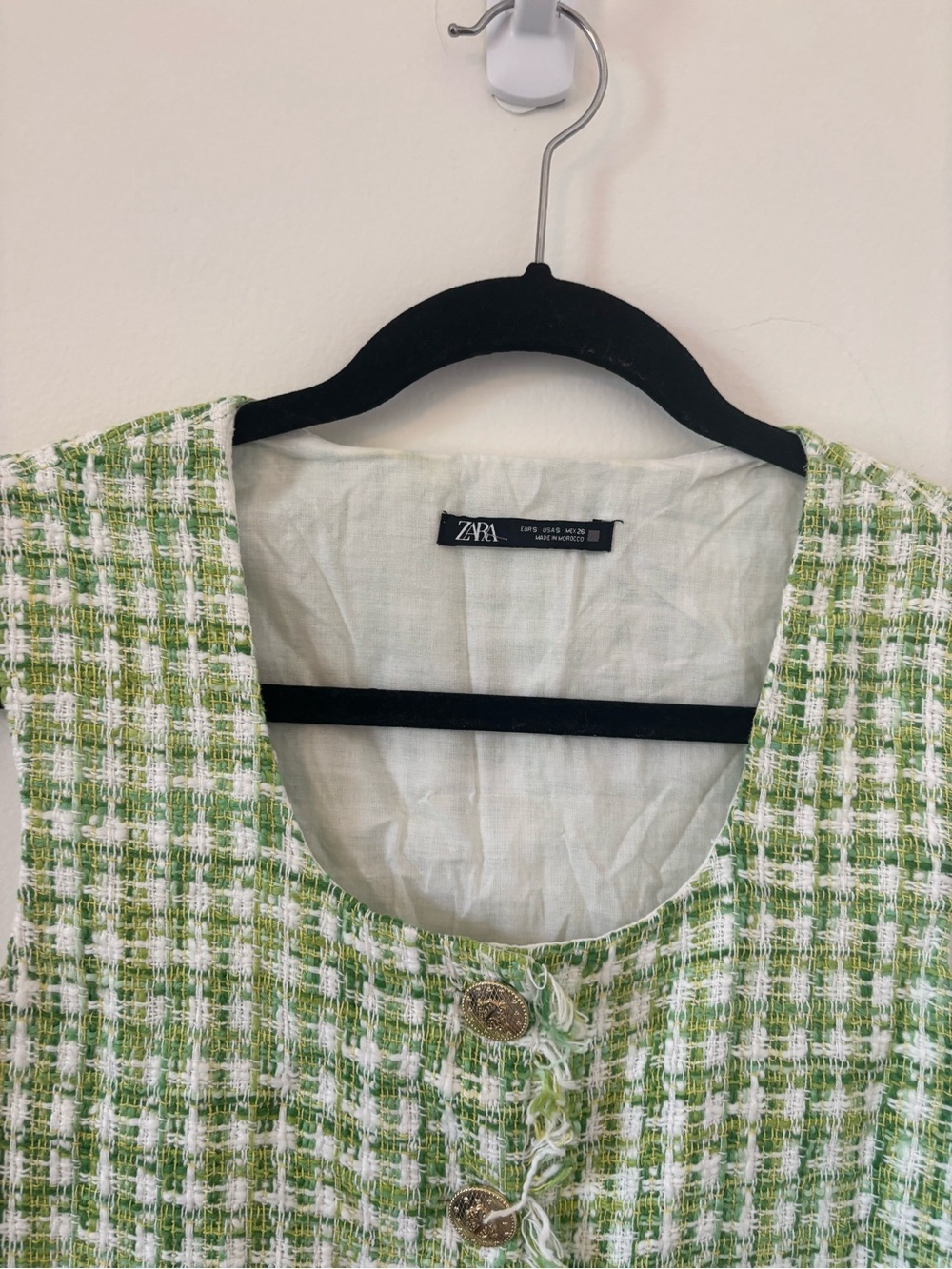 Green Tweed Fringe Button-Front Zara Top - Picture 4 of 6